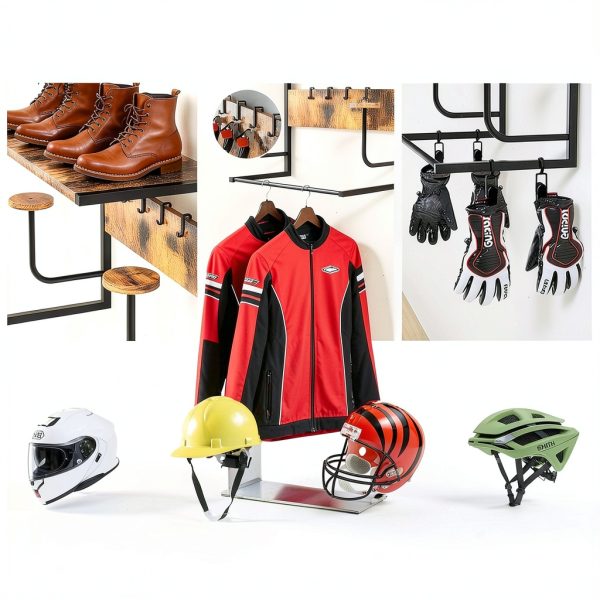 Motorcycle Helmet Holder Wall Mount Kytree Wood Rack with Glove Hooks-4
